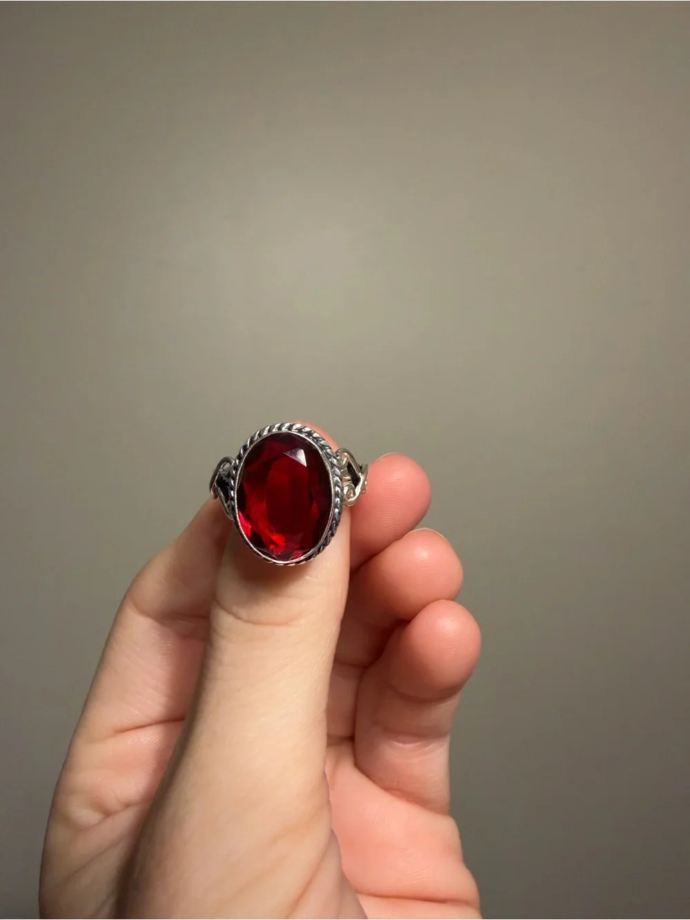925 Sterling Silver Large Red Garnet Style Oval